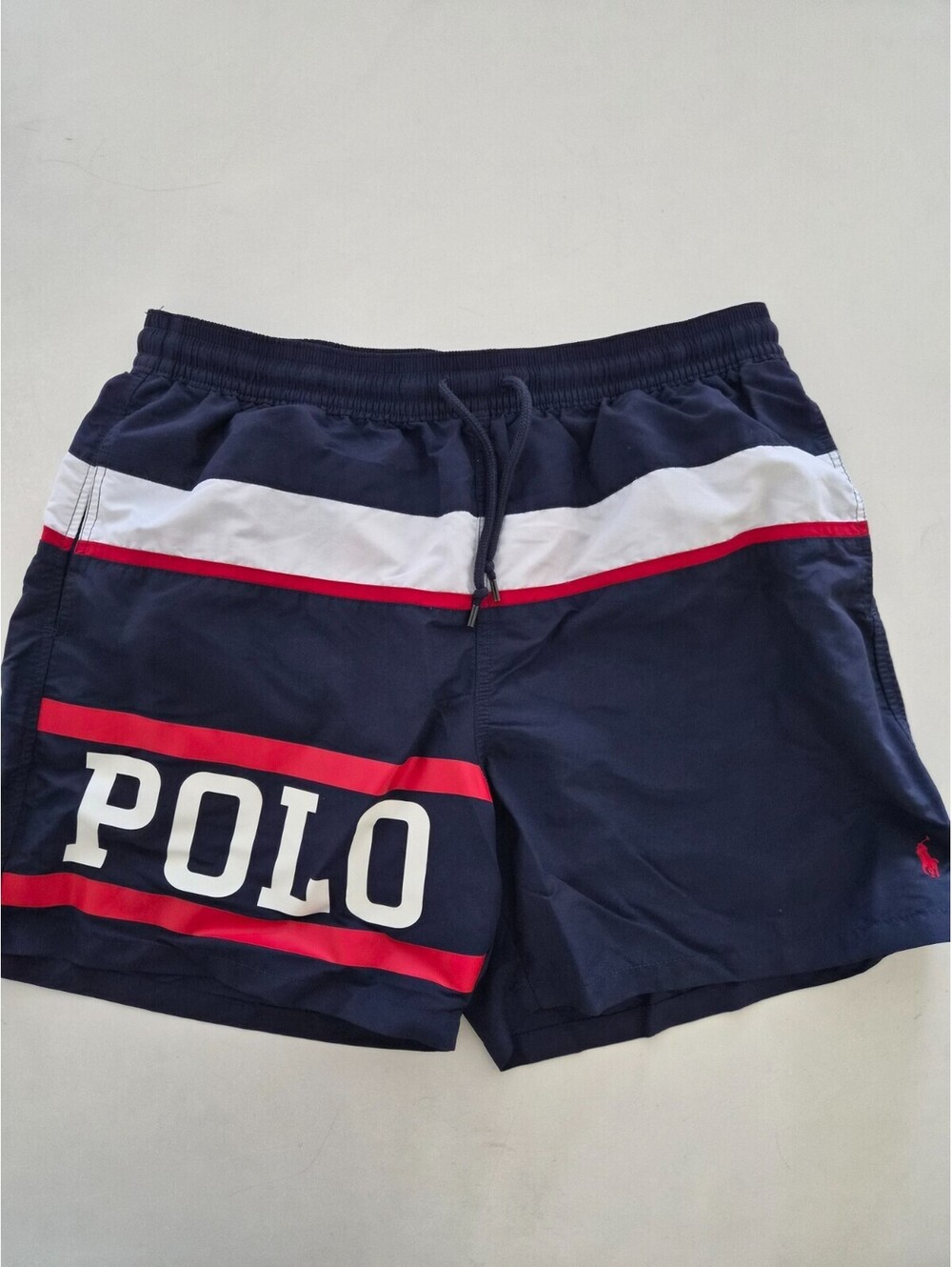 Polo Ralph Lauren Mens XXL Swim Trunks Navy Blue White POLO Red Pony Logo Shorts